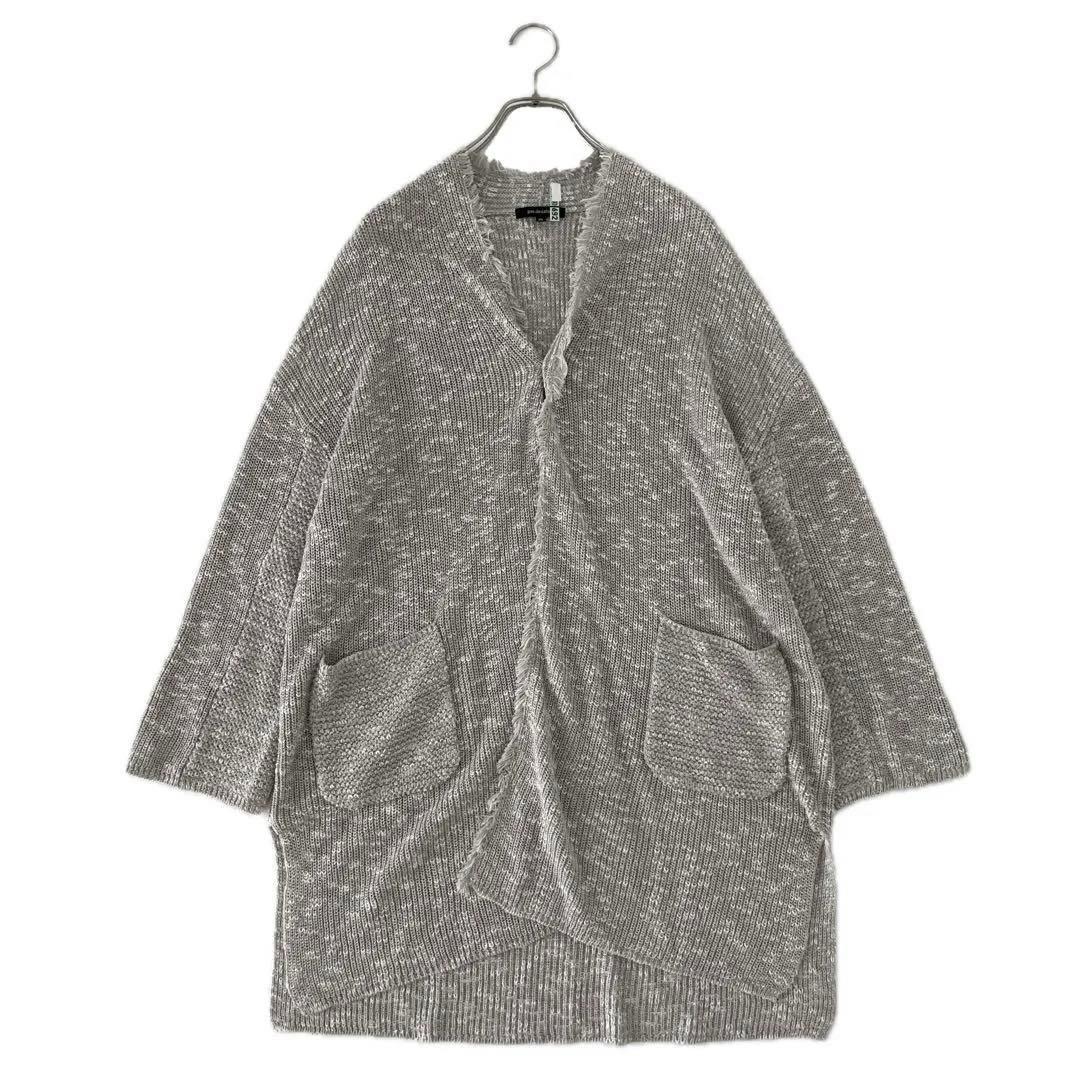 美品 pas de calais パドカレ 綿麻混紡 ニットロングカーディガン