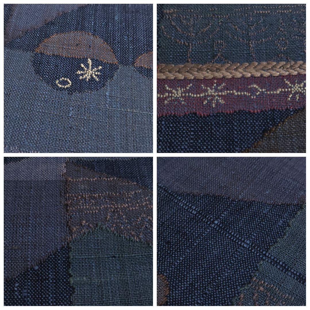 A◇着物くつろぎ 抽象デザイン ナチュラル 六通 紬 正絹 松葉仕立て