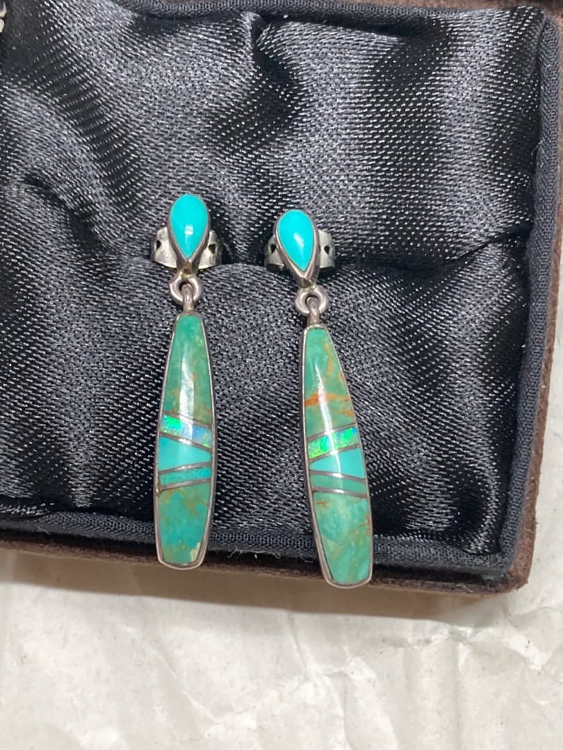 S.Martinez インディアン インレイ ターコイズ シルバー ピアス - メルカリ