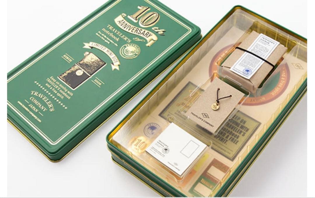 ★新品未使用★トラベラーズノート ミニ《10周年缶》セット グリーン缶／ノート黒