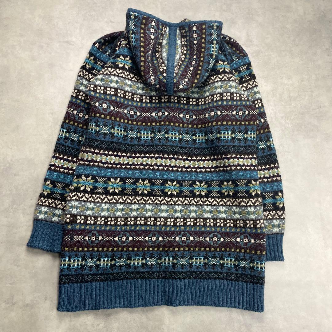 美品 ジャミーソンズ フード付ニットロングカーディガン フェアアイル