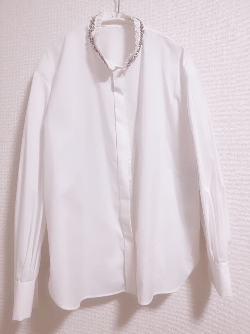 クリスマスセール【LOULOU】ビジュースタンドフリルシャツ#ニットと