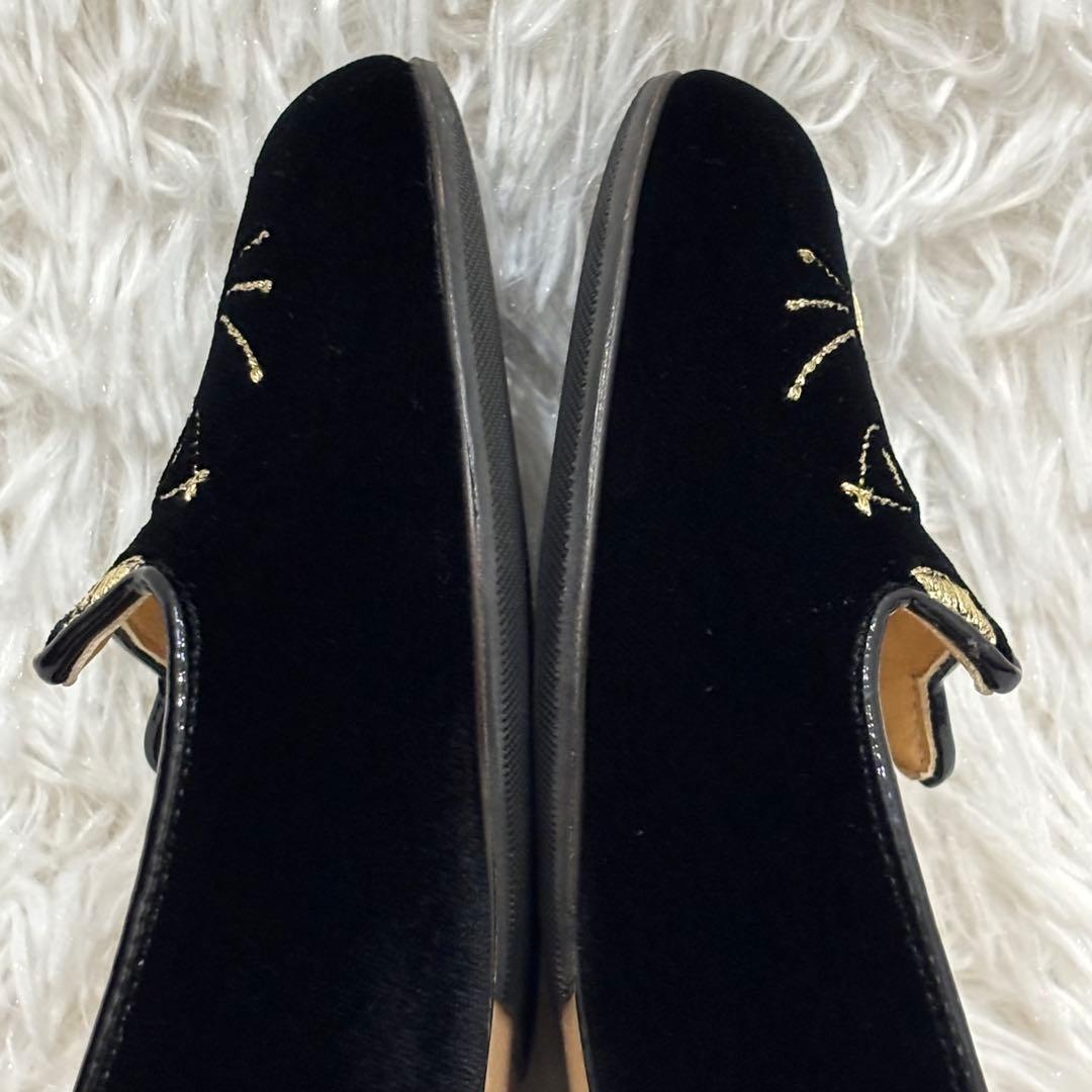 極美品] シャルロットオリンピア ベロア 猫モチーフ 刺繍 フラット