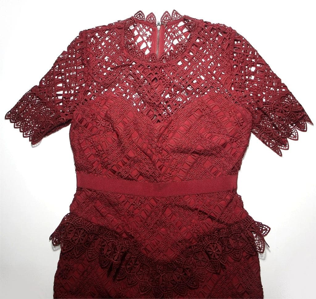 セルフポートレイト ワンピース スカラップ レース ボルドー UK8 未