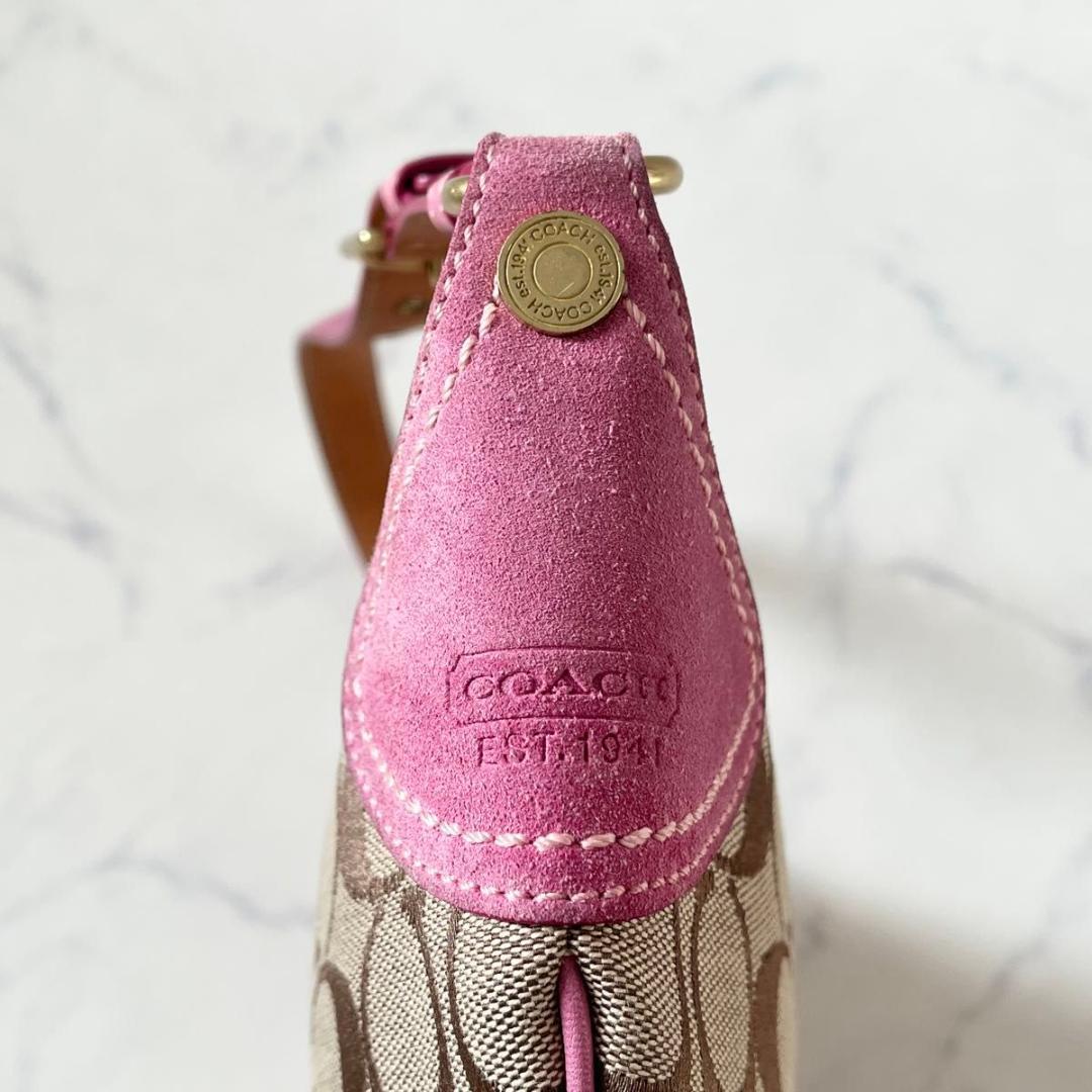 コーチ シグネチャー ワンショルダー キャンバス スエード ベージュ