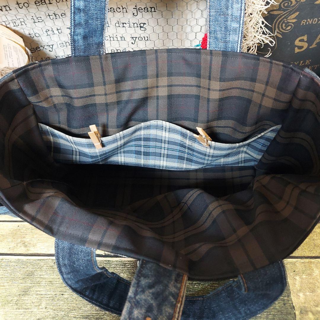 Kal様専用】大きな刺繍デニムバック No.651 デニムリメイク 特大バック