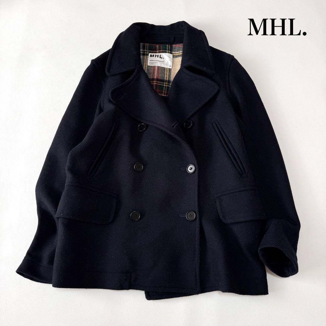 人気 MHL. マーガレットハウエル イギリス製 ウールPコート チェック裏地 MHL. ウール Pコート 裏地チェック グレー マーガレットハウエル 2