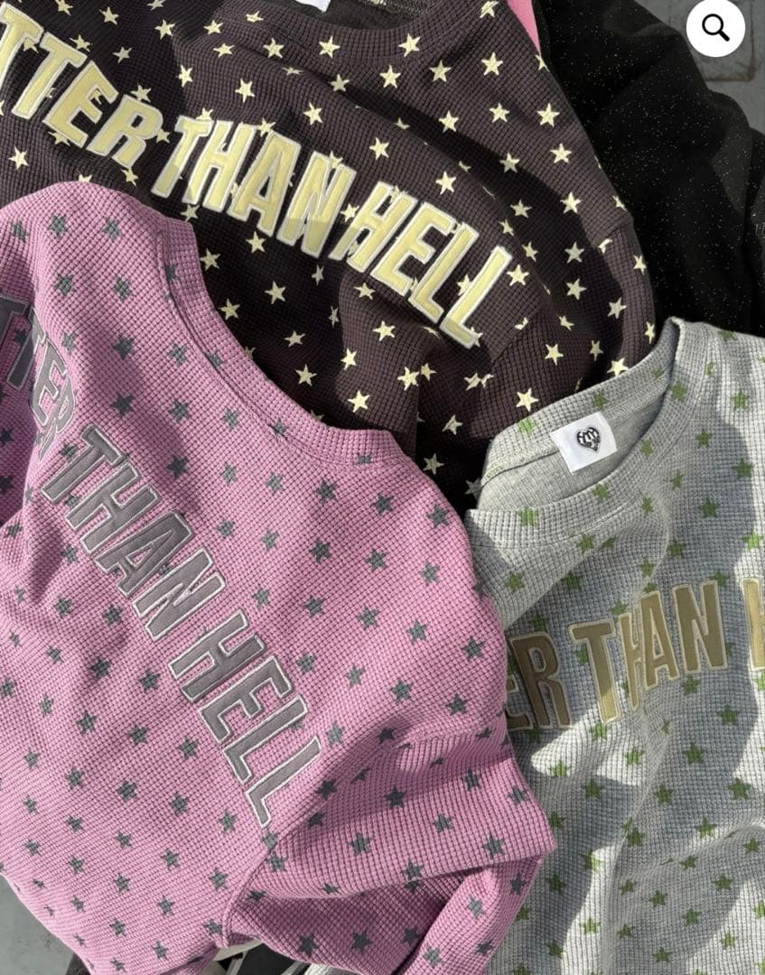 HOTTER THAN HELL 星柄ワッフル長袖Tシャツ - メルカリ