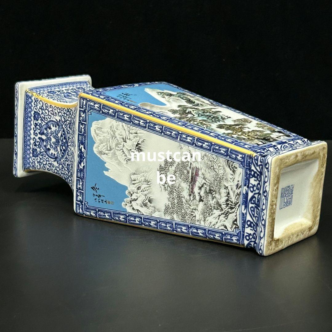 青花粉彩四季四方瓶 景徳鎮 陶磁器 応接間 博古架 装飾品 現代