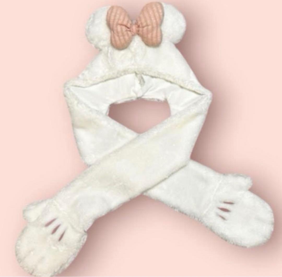 jkディズニー ミニー耳付きマフラーファンキャップピンククリスマス