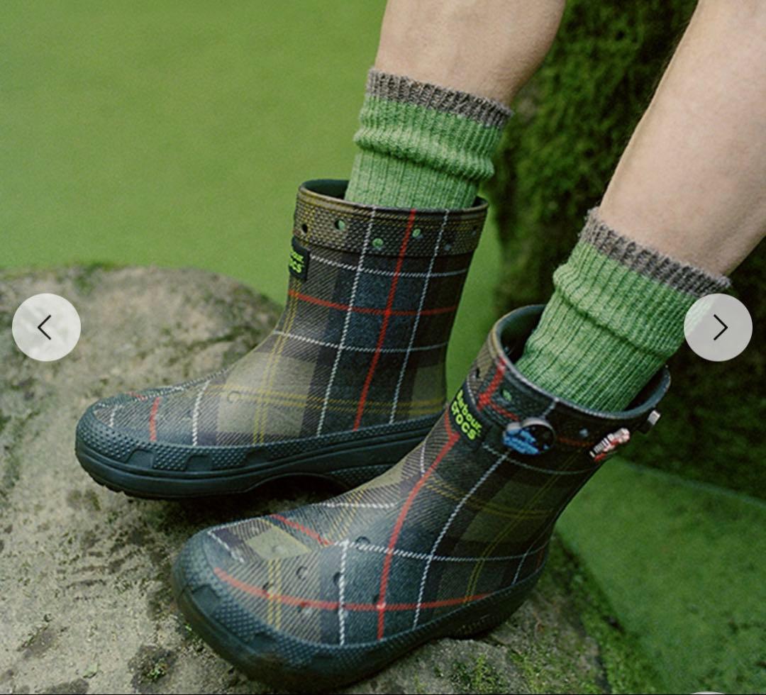 《Barbour × Crocs》タータンチェックウェリントン ブーツ　サイズ8