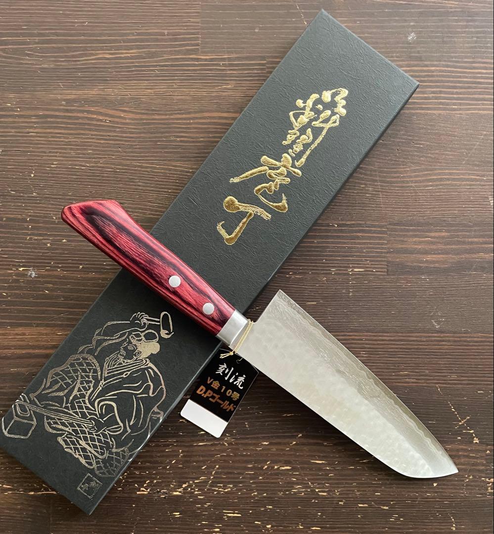 増谷刃物 訓平作 三徳包丁 VG10ステンレス 積層槌目 刻流 口金有