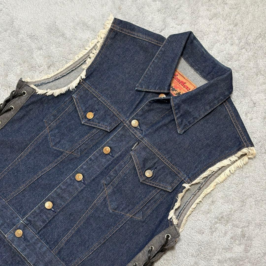 KADOYA デニムベスト レースアップ バイカー 3L ノースリーブ CD52