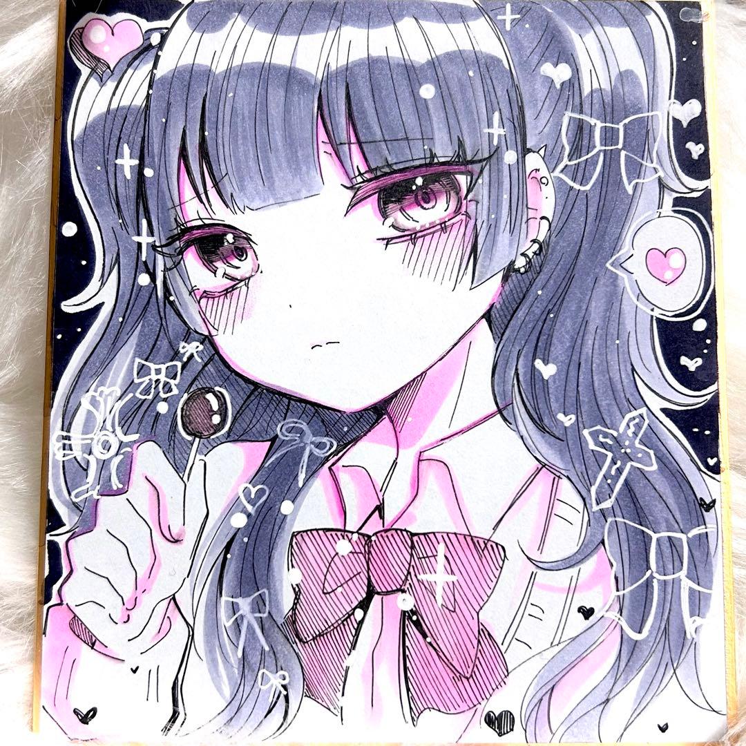 オリジナル手描きイラスト 色紙 アナログ 女の子 - メルカリ