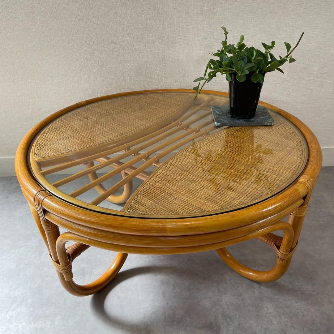 ヴィンテージ ラタンテーブル 籐 ラウンド コーヒーテーブル 籐家具