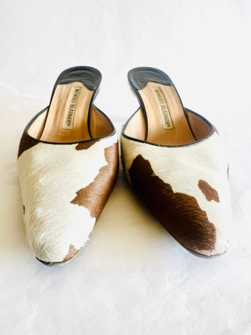 MANOLO BLAHNIK アニマルハラコミュール ポインテッドトゥ 37靴 Her