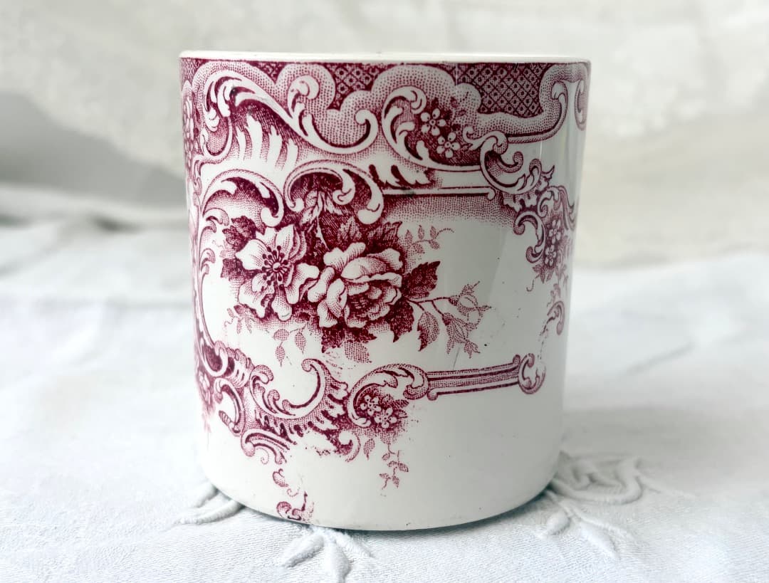 美品 フランスアンティーク ポット BFK窯 DAUPHIN ロカイユ模様 花柄