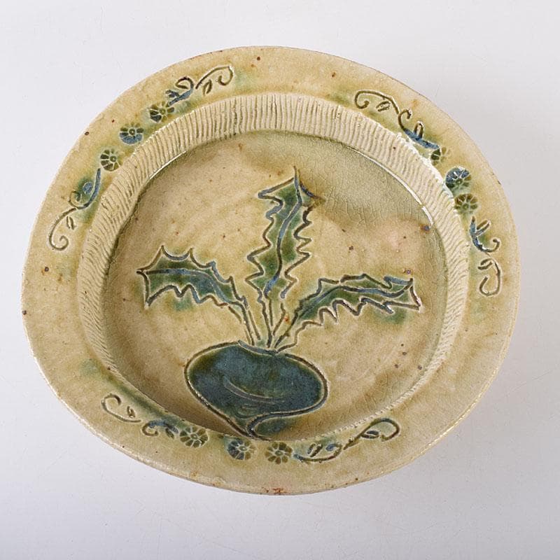 北大路魯山人作 瀬戸焼 黄瀬戸 かぶら絵 鉢 共箱 M R8015C