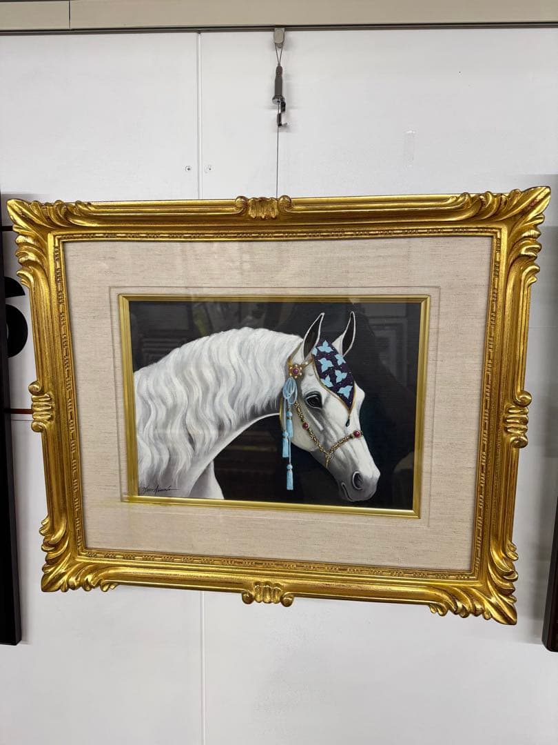 馬の油彩画 金色フレーム付き　F4号　新品未使用 馬の油彩画 金色フレーム付き F4号 新品未使用 馬の油彩画 金色