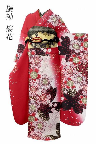 美品 振袖 赤 銀通し 桜花 金彩 身丈171cm お洒落 フォーマル 成人式 fuset124m-14006_s1.jpg