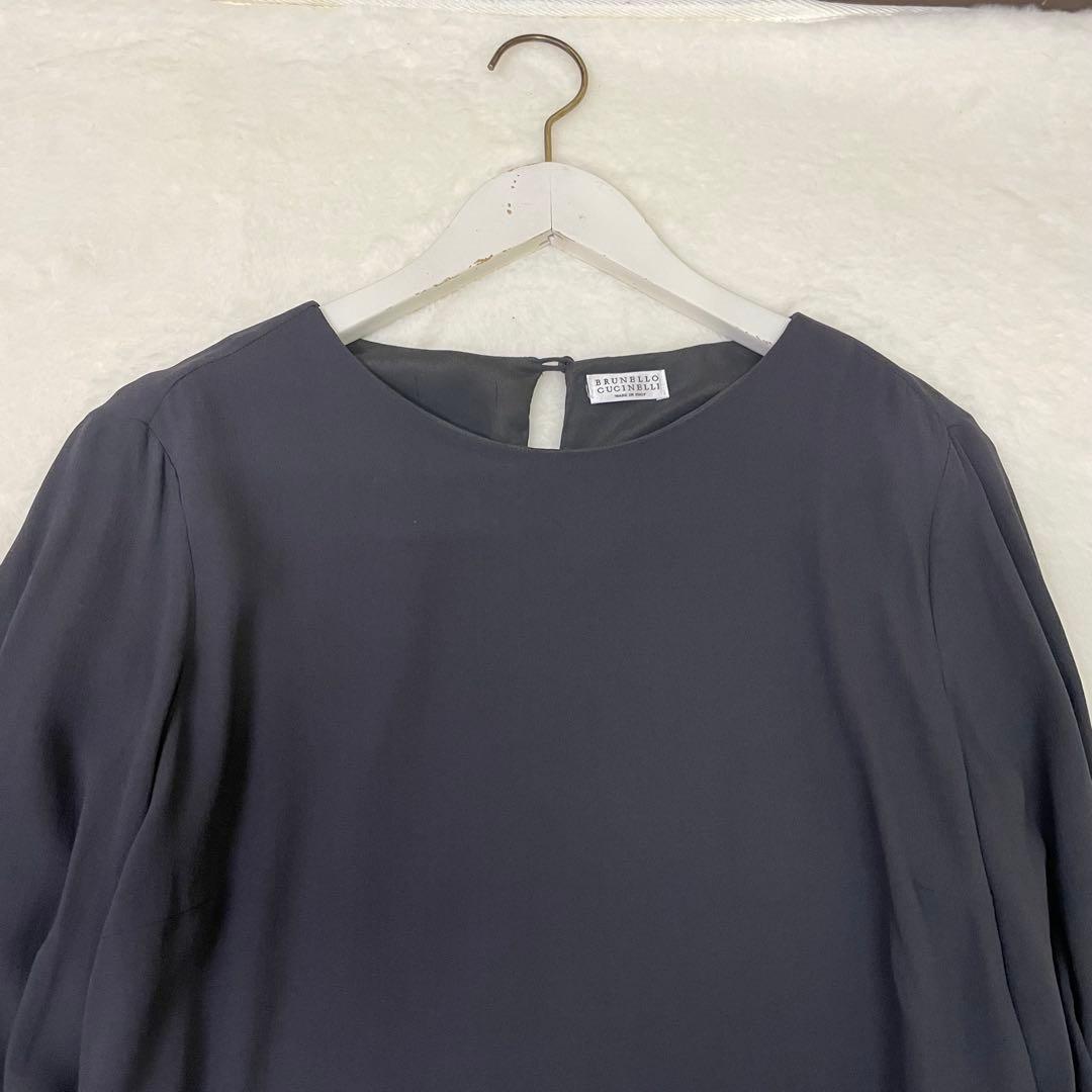 美品 BRUNELLO CUCINELLI ダークグレー 長袖ワンピース シルク - メルカリ
