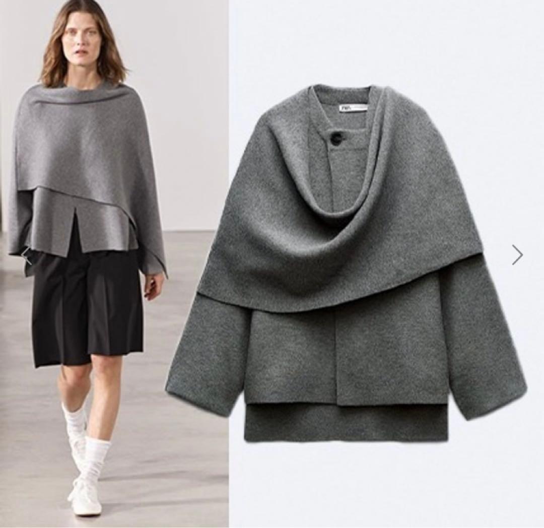 専用】ZARA ショートニットコート アシンメトリースカーフ - メルカリ