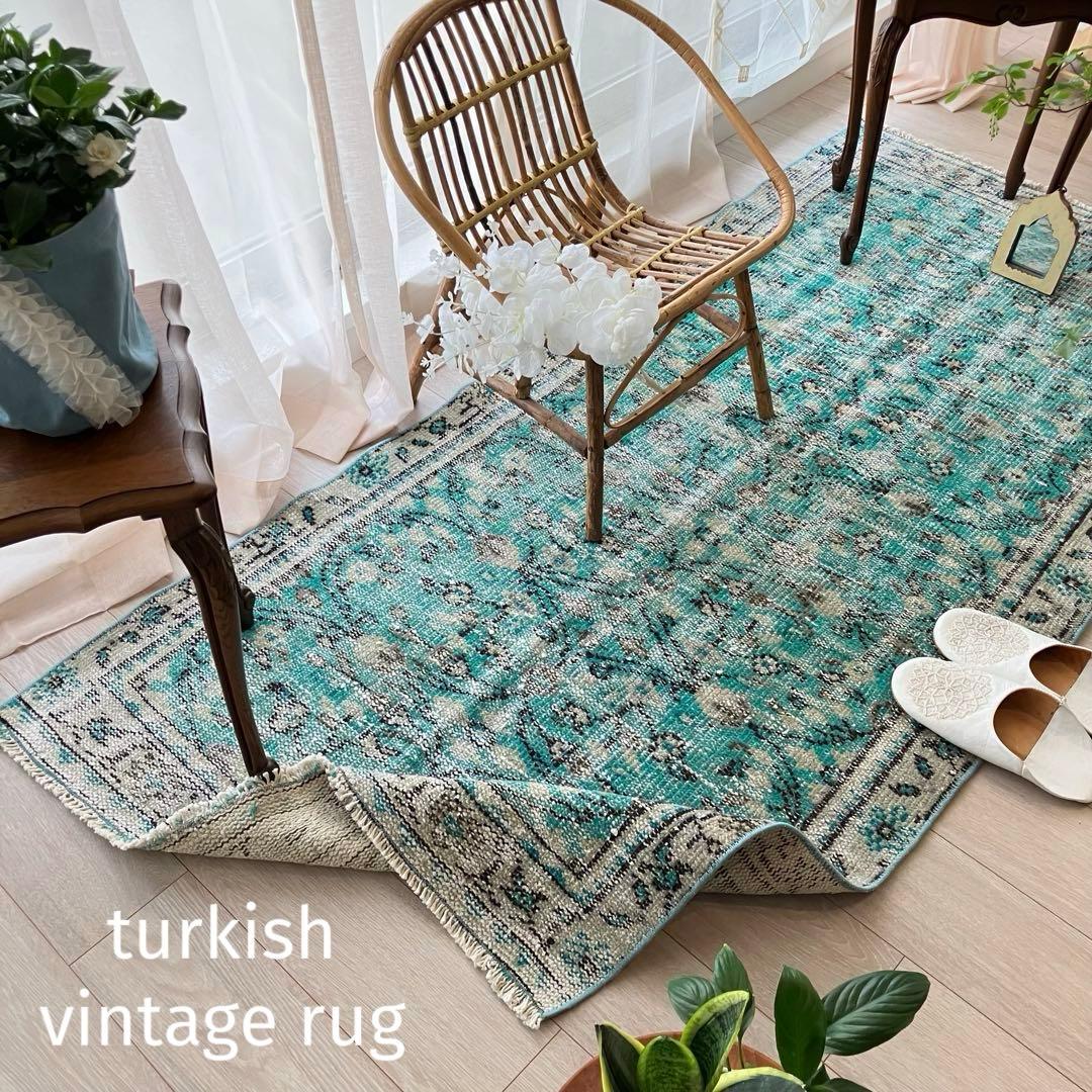 スカイブルー✳︎91×192✳︎ペールグレー 満載フラワー トルコ