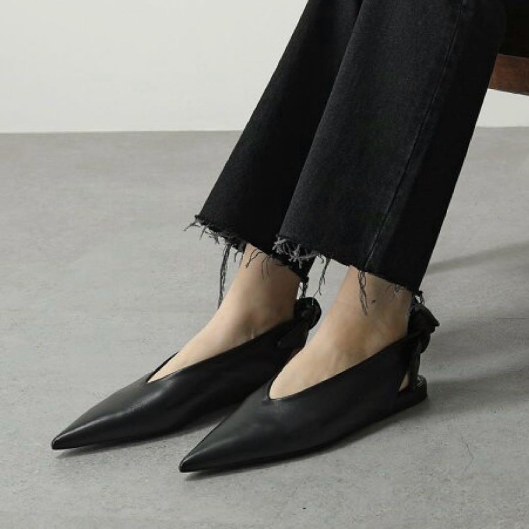 JIL SANDERジルサンダー ポインテッドトゥバックリボンフラット