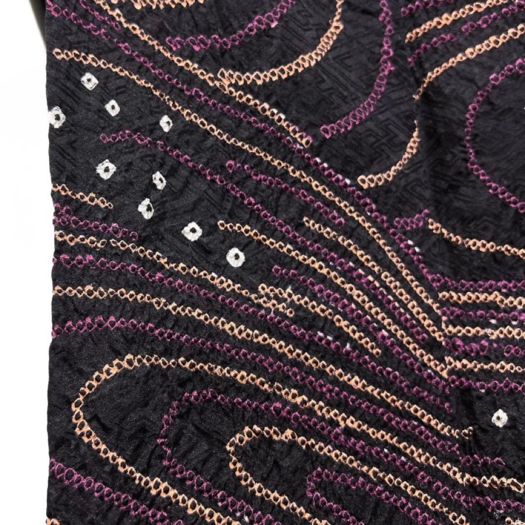 小紋 総絞り 流水 鹿の子 ブラック 黒地 お洒落 着物 124a d - メルカリ