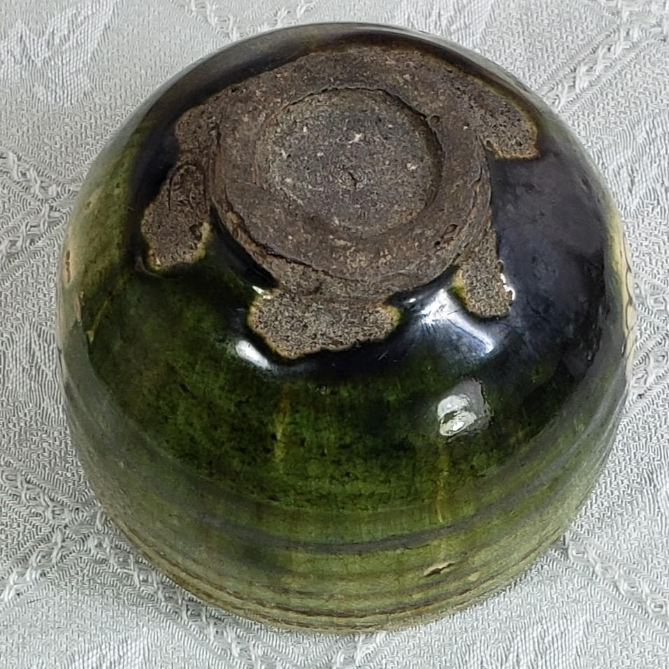 ◇『 加藤春岱 菊花紋曲水織部茶碗』『春岱（花押）』◇検）尾形乾山