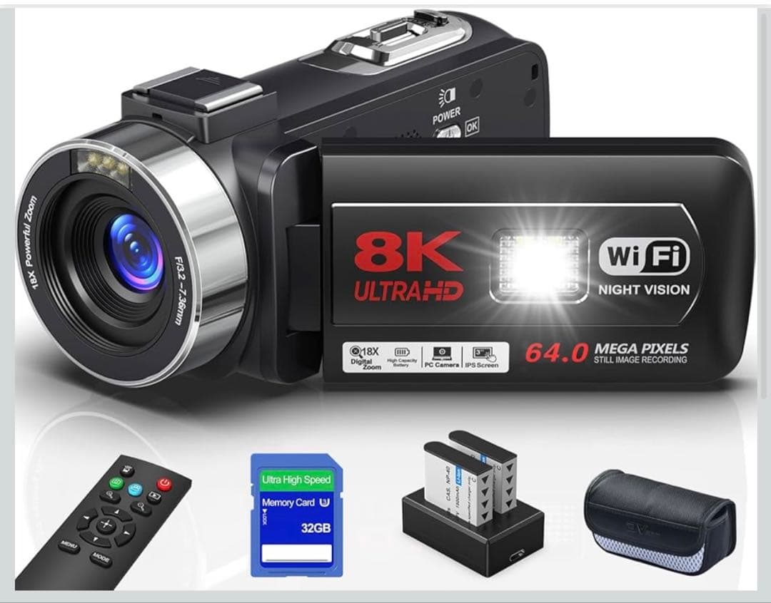 ビデオカメラ８Ｋ 8K 64MP Video Camera 18X Digital Camera Video Camera for YouTube