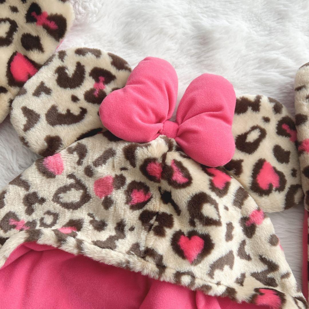 美品✨ディズニー☆ヒョウ柄 ファンキャップ マフラー ミニーちゃん