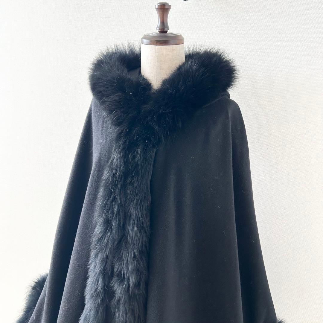 ダーマコレクション ポンチョ ケープコート ブラック カシミヤ100%の