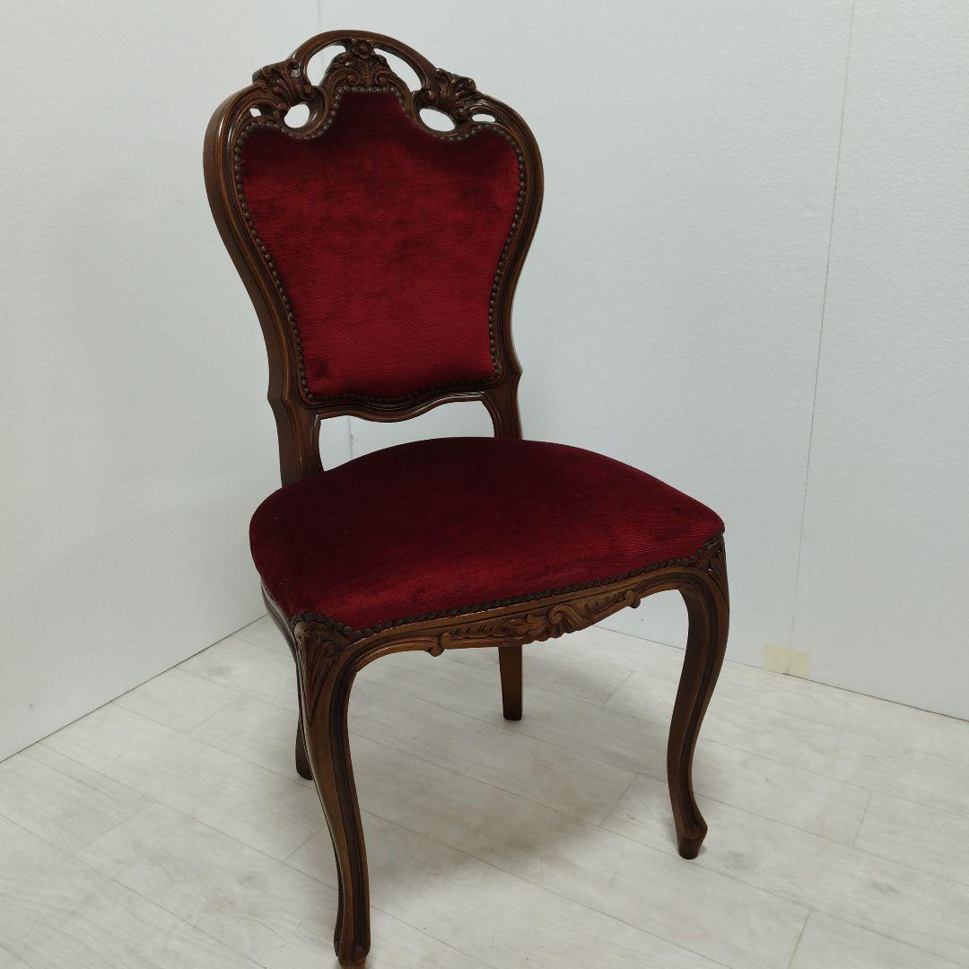 【専用】アンティーク調 ダイニングチェア 椅子 ワインレッド 猫足 ダイニングチェア 合皮 ワインレッド マホガニー 猫脚 完成品 レザー