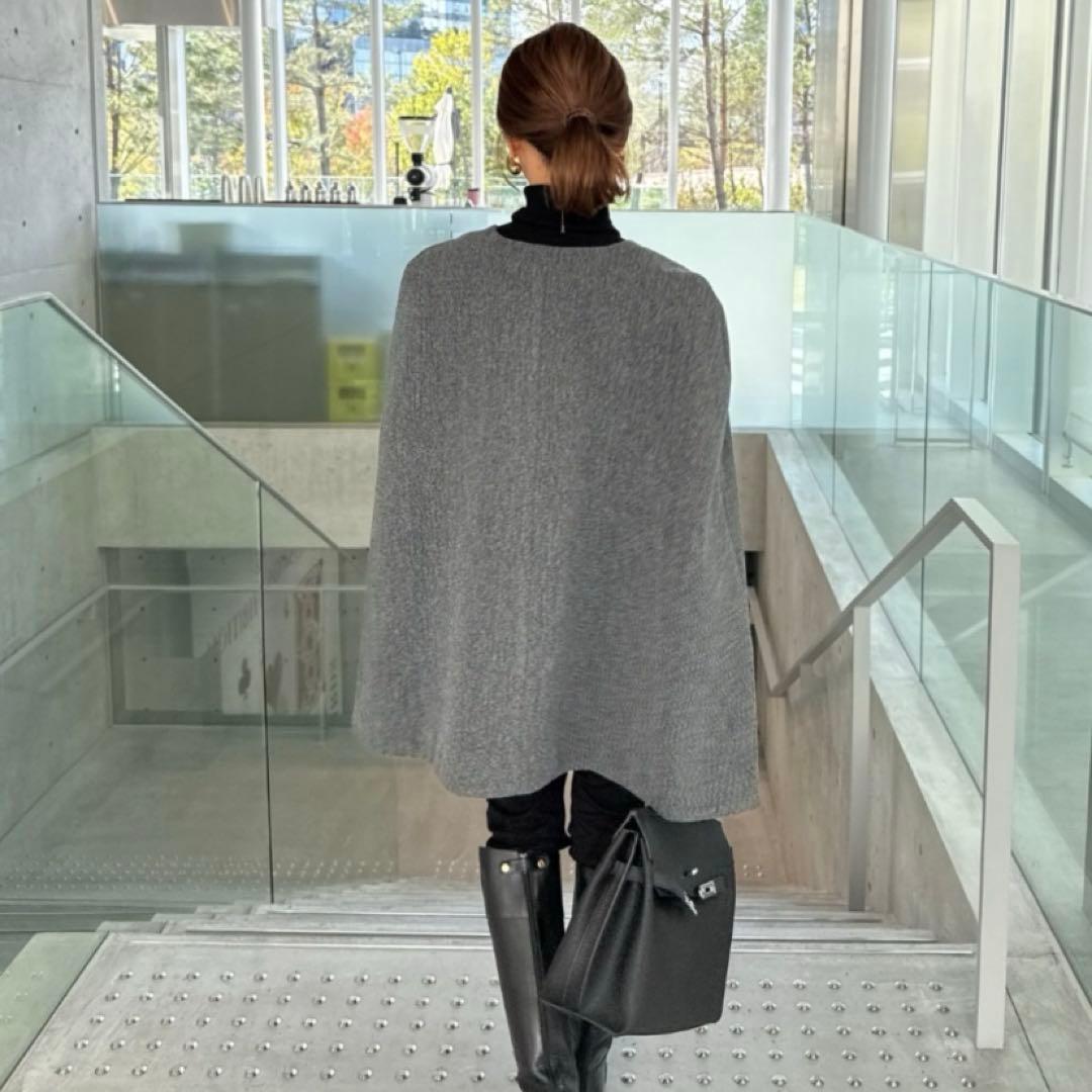 新品【インターファクトリー】ノーカラーケープコート グレー ポンチョ