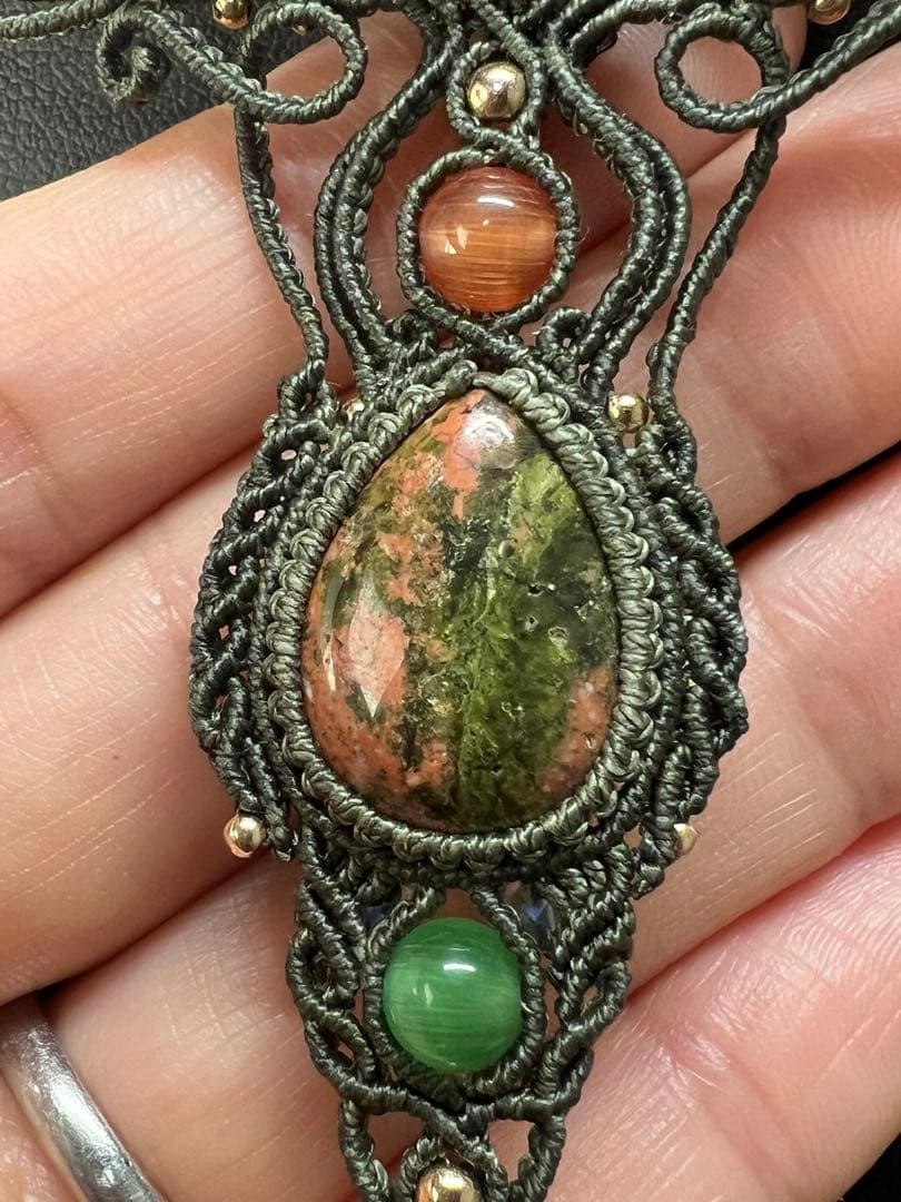 handmade_Luna】マクラメ× アベンチュリン ユナカイト ネックレス