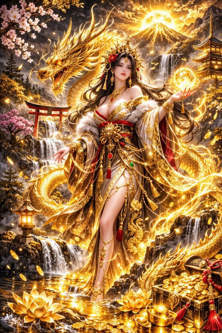 開運絵画】極彩金龍と富貴の女帝 - メルカリ