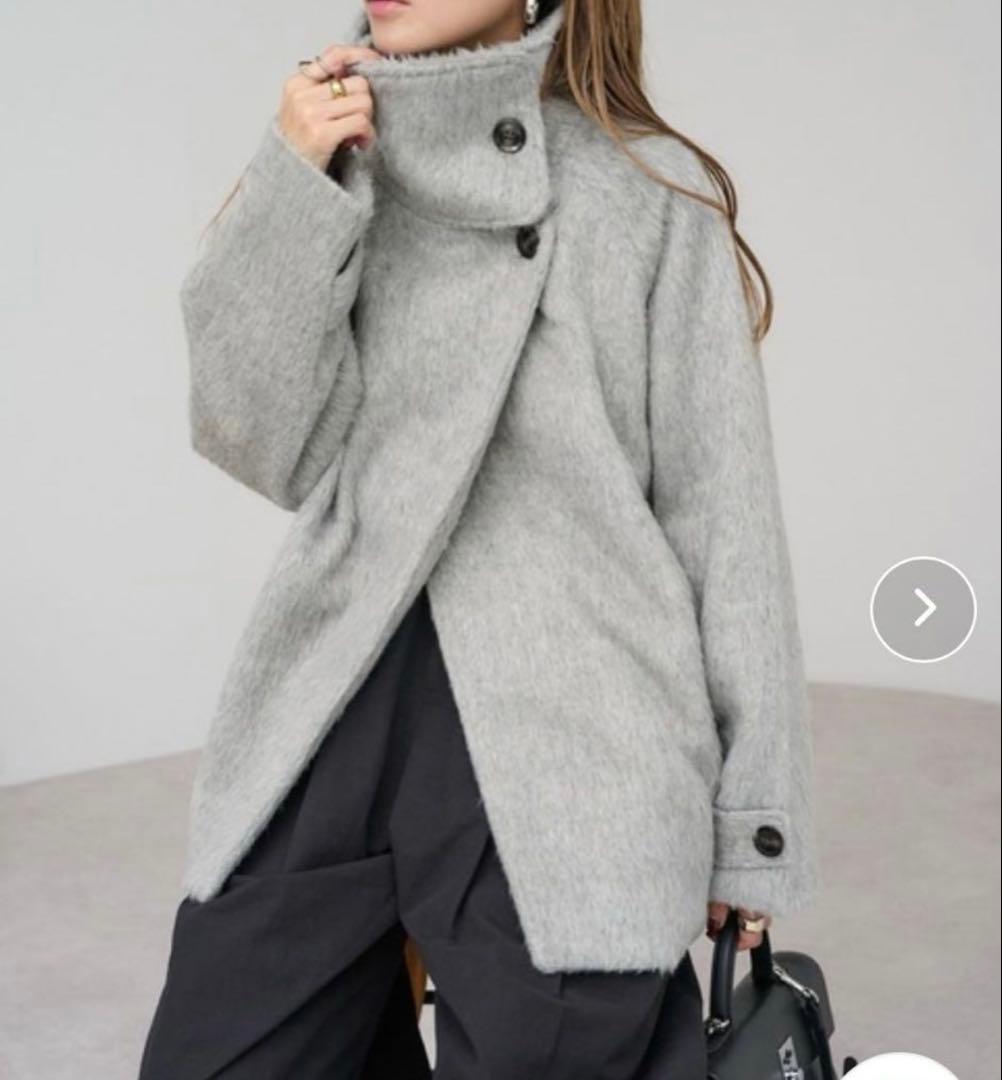 ボンジュールサガンシャギーミドル丈スタンドカラーコート セール】シャギーミドル丈スタンドカラーコート（ステンカラーコート