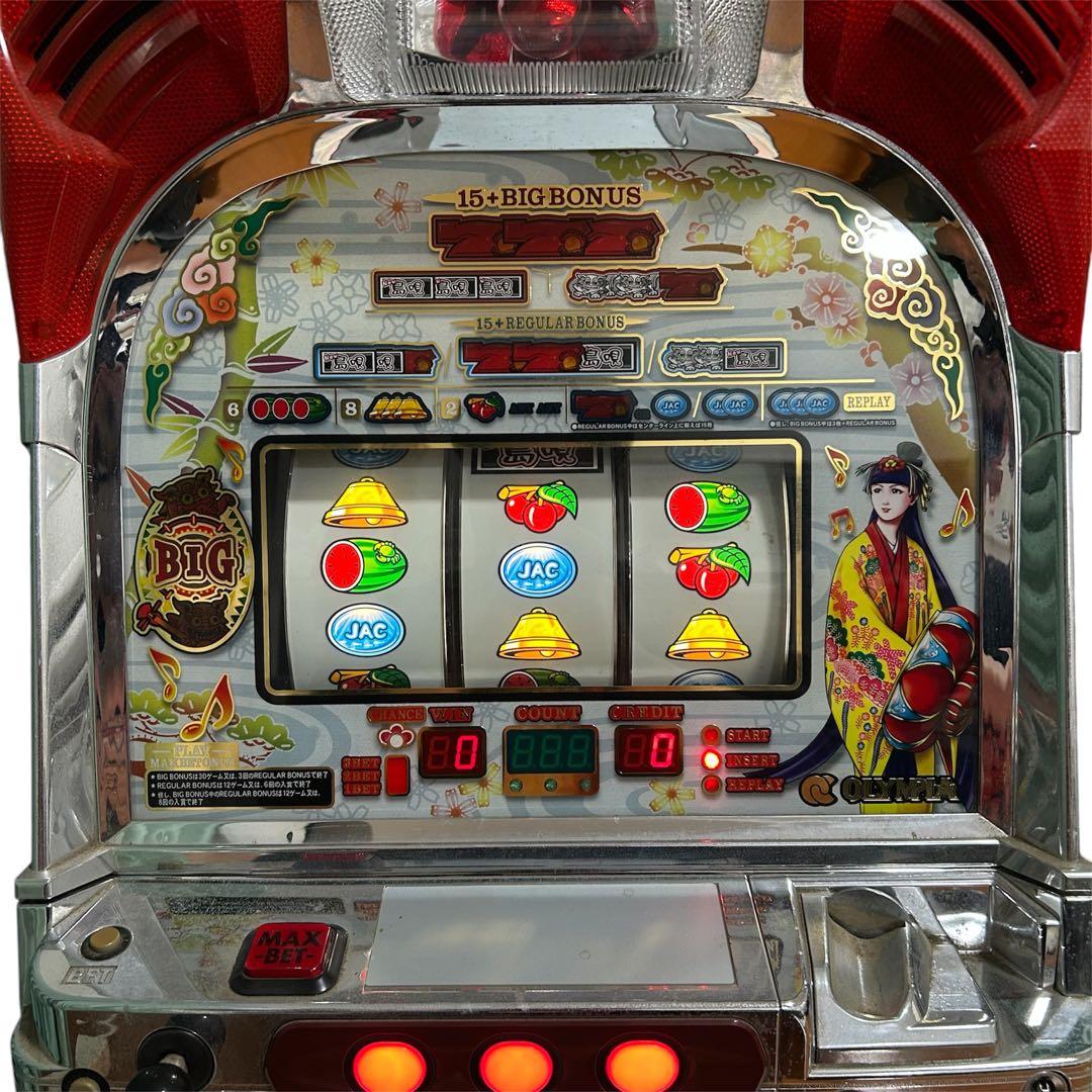 パチスロ実機】オリンピアNew島唄 30 コイン 4号機 レア 花笠パネル