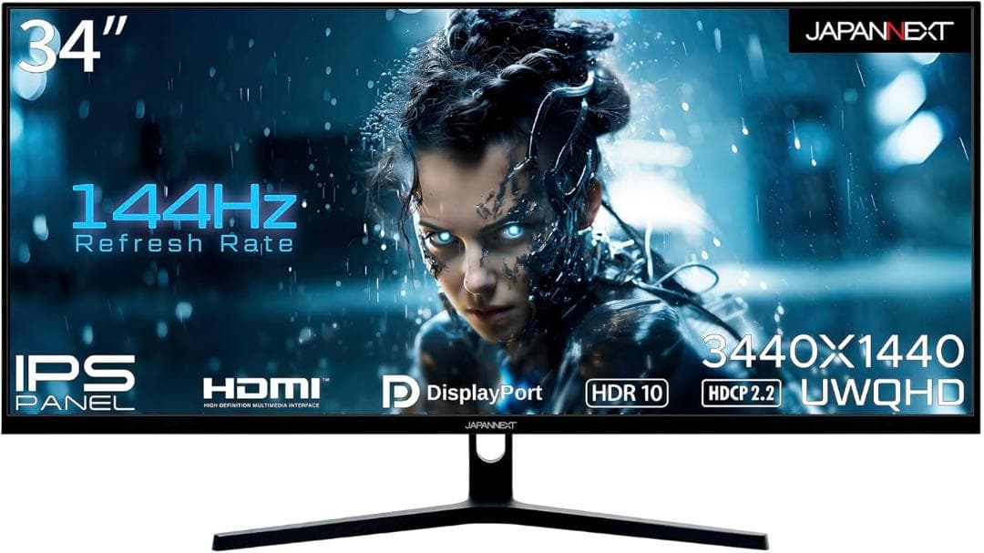 JN-IPS34144UWQHDR　ウルトラワイドディスプレイ JAPANNEXT 34インチIPSパネル ウルトラワイド(UWQHD)ゲーミング