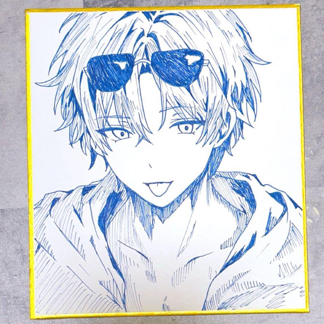 手描きイラスト アナログイラスト オリジナル 創作 男の子 色紙 - メルカリ