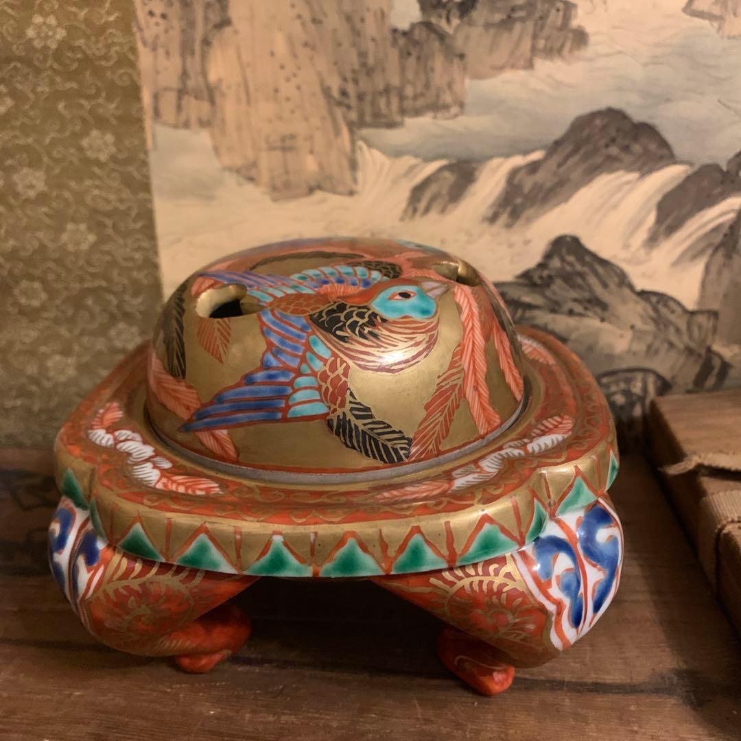 五彩双凤 四脚香炉 角福　珍品　箱付173 五彩双凤 四脚香炉 角福 珍品 箱付173 - メルカリ