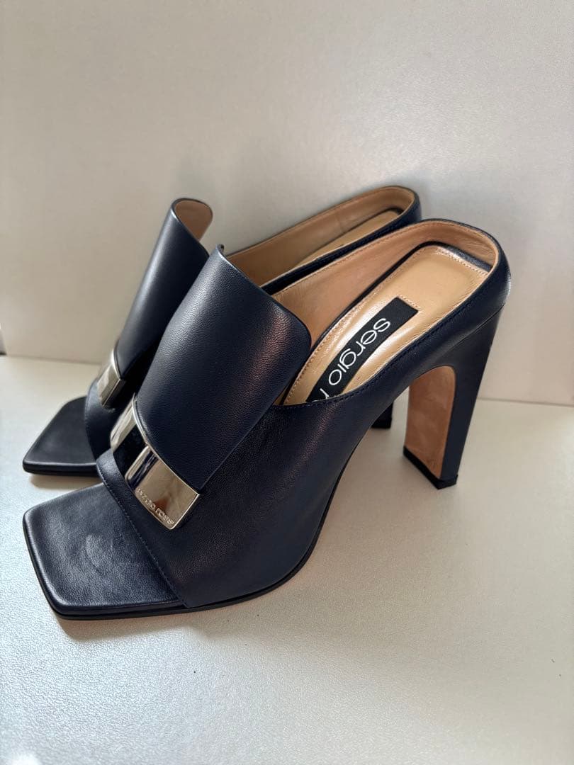 る*ち様 Sergio Rossi 23.5cm ネイビー レザー ハイヒールサ