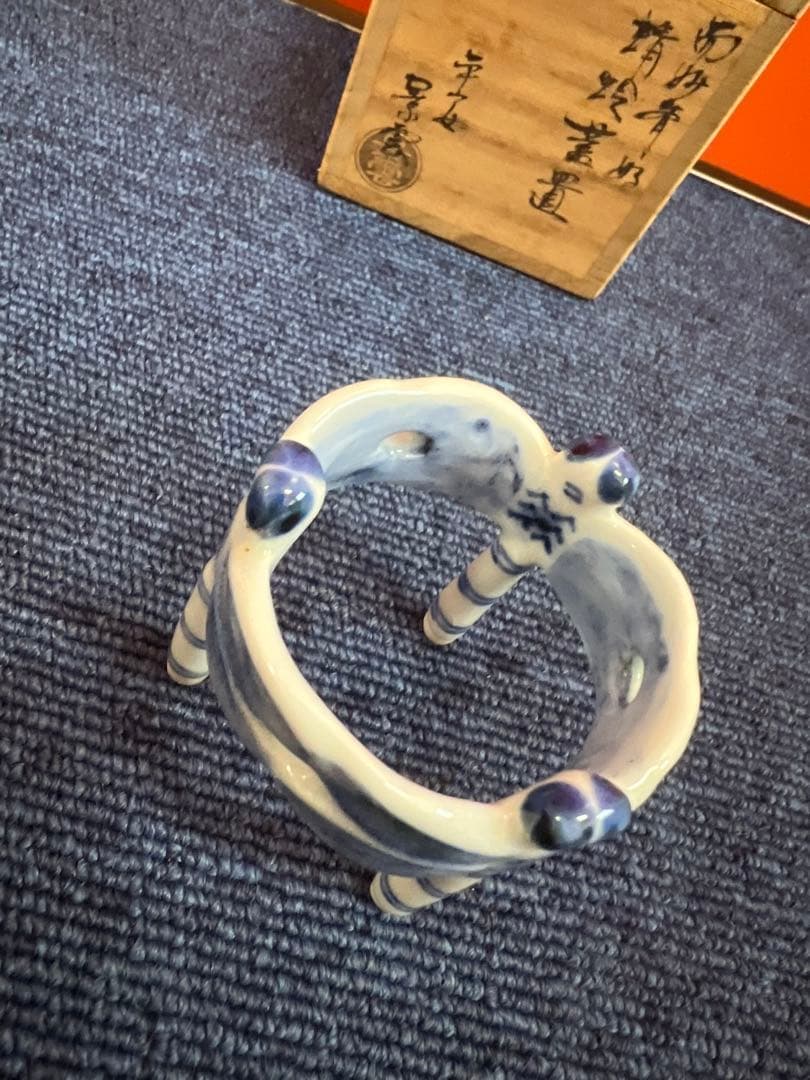 1222 京焼平安景雲而妙斎好 染付蜻蛉蓋置未使用