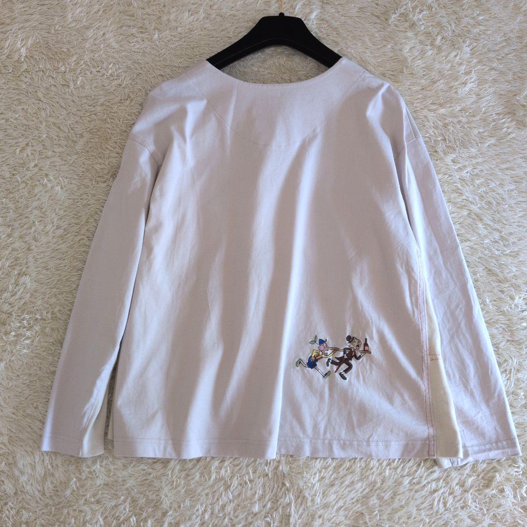 OLLEBOREBLA カットソー ぶたさん刺繍 異素材ミックス アリス赤ずきん