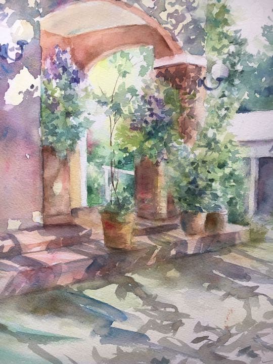 水彩原画バラクライングリッシュガーデン光と影➁ひかりあふれて