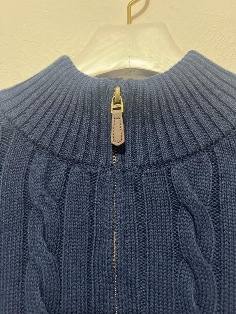 ラルフローレン ケーブルニット ハーフジップ ネイビー M QRタグ付き