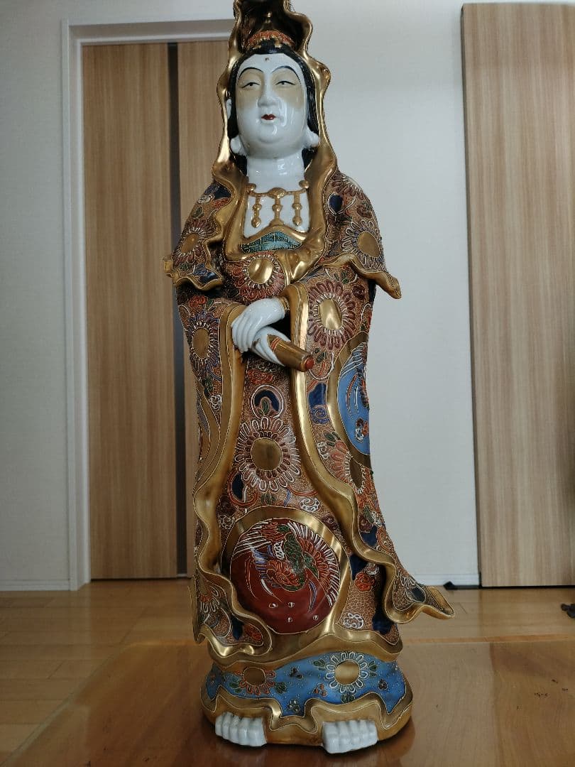 美品】九谷焼 八幡窯 大 色絵金彩観音菩薩像 置物 高さ76㎝の通販
