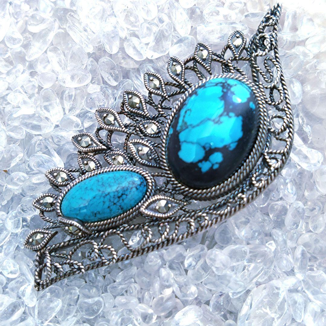 碌山 トルコ石 ターコイズブローチ ペンダントヘッド 女神の羽