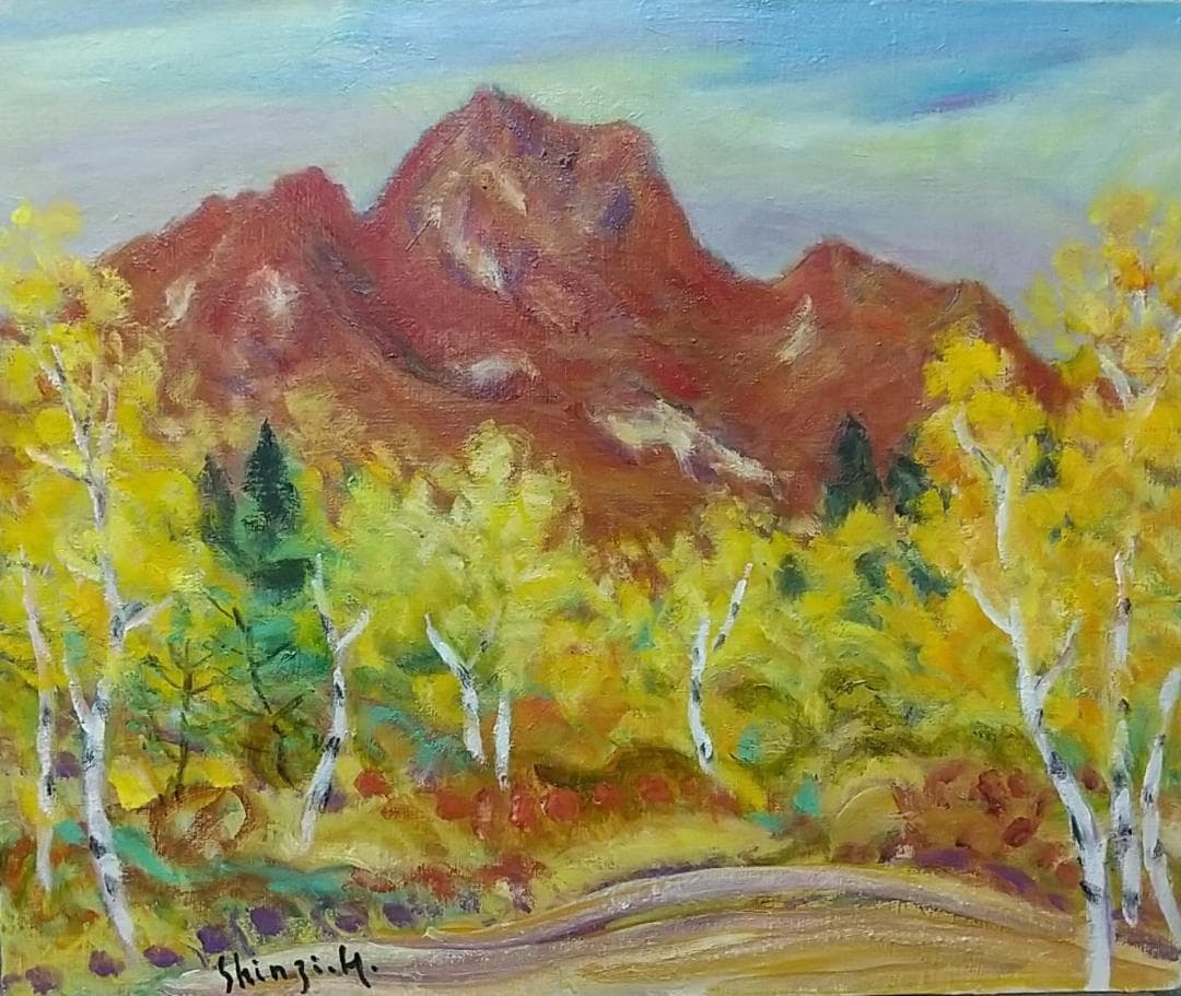 絵画 油絵 F8「妙高晩秋」油彩画 風景画 アート 妙高山 油彩画 「妙高残雪の頃」F8 油絵 絵画 風景画 アート 妙高山 - メルカリ